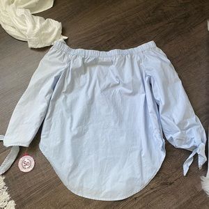 NWT chambray off the shoulder tie sleeve top